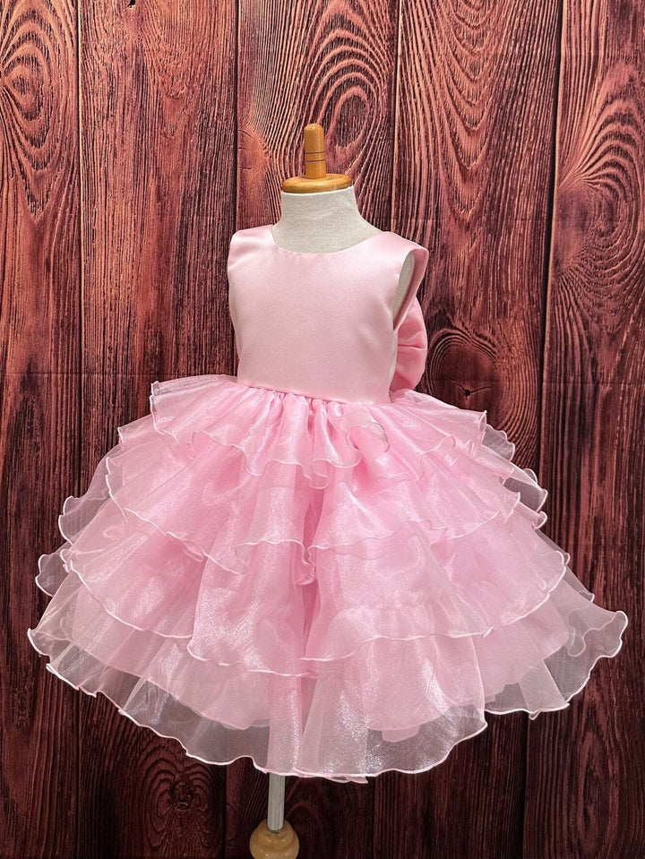 3m / Pink Sunnypetal Elegant Pink Ruffle Tulle Flower Girl Dress with Bow