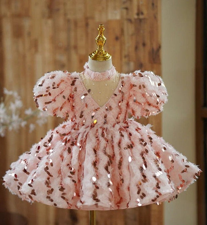 3m / Pink Sunnypetal Elegant Pink Sequined Puffy Princess Dress Toddler Baby Girls Dresss
