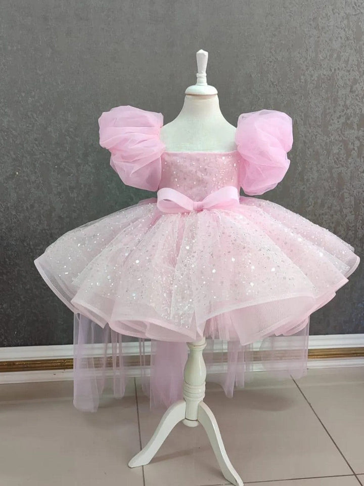 3m / Pink Sunnypetal Pink Puff Sleeve Birthday Princess Dress for Toddler Girls