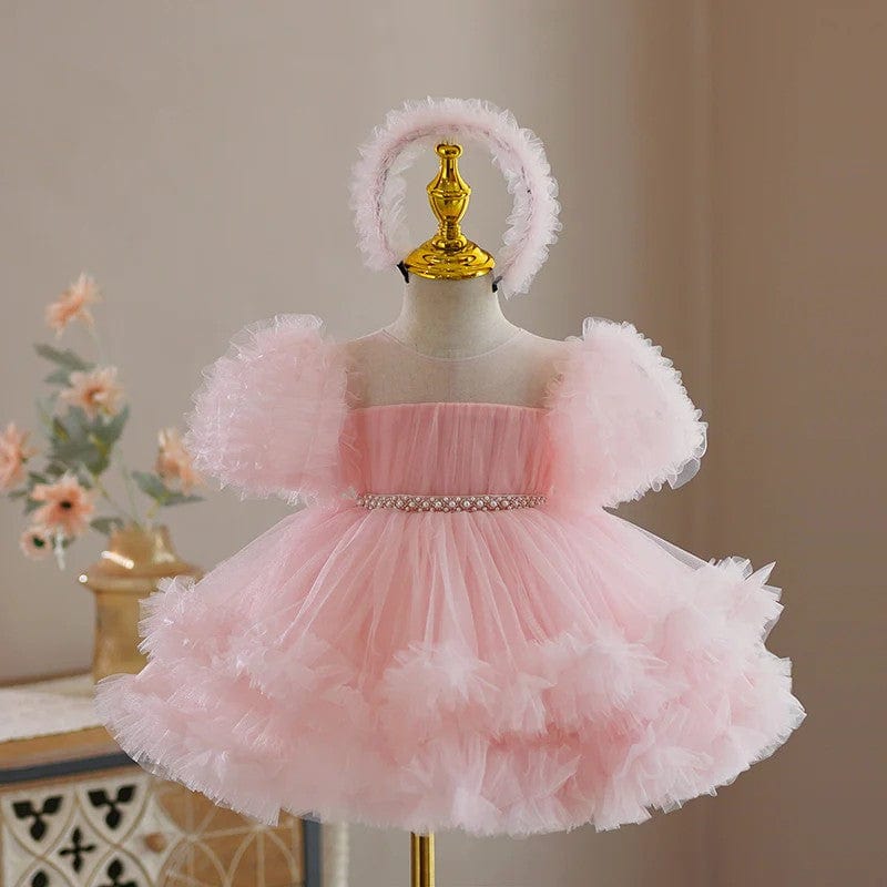 3m / Pink Sunnypetal Pink Ruffles Tulle Ball-Gown Baby Girl Birthday Party Dress