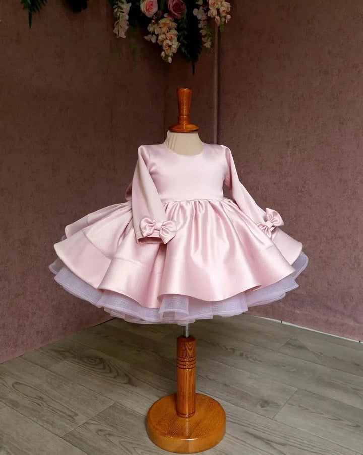3m / Pink Sunnypetal Pink Satin Scoop Neck Fluffy Tutu Dress Baby Toddler Birthday Dress With Bow
