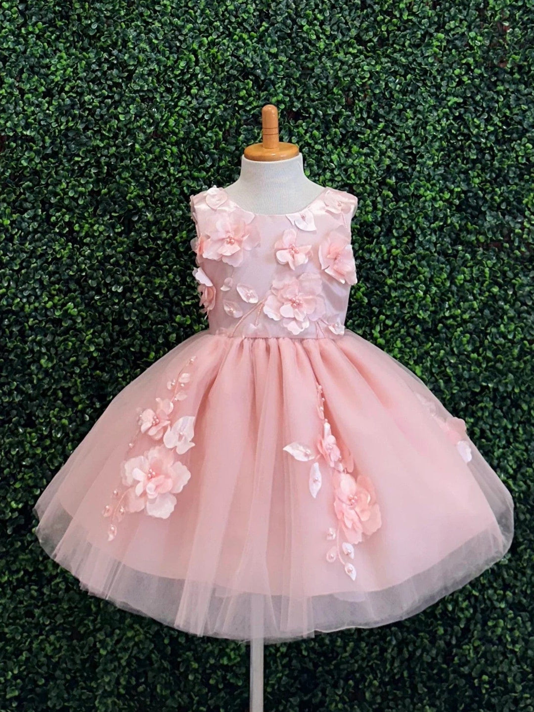 3m / Pink Sunnypetal Pink Sleeveless 3D Floral Princess Flower Girl Dresses for Wedding Birthday