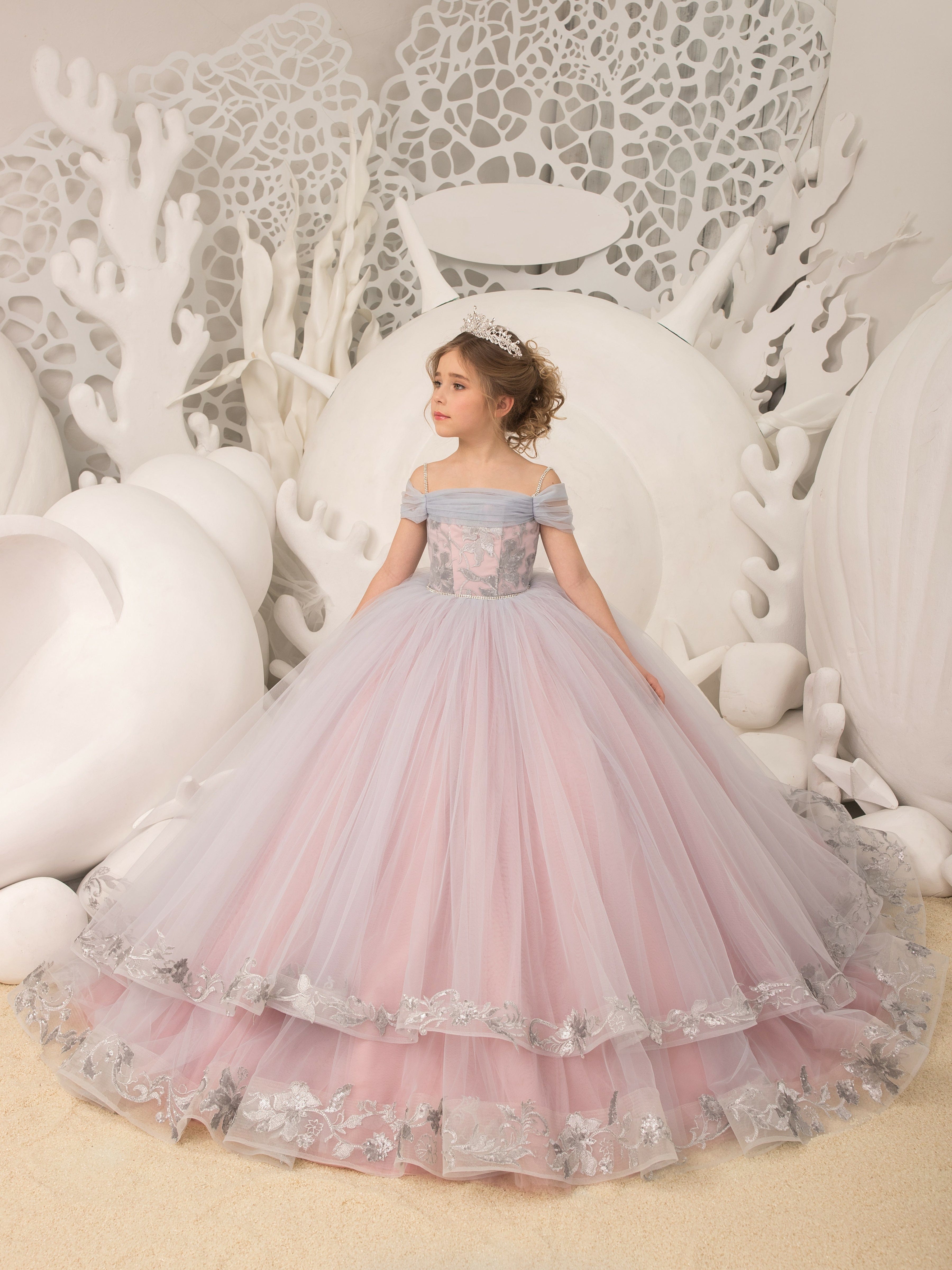 birthday dress off shoulder Sunnypetal Princess Pink Flower Girl Dresses Off-Shoulder Ball-Gown Pageants shoulder neckline sits securely 7/22/26 Size:CURVE 3 AW.Bridal Bridesmaid Dresses Stretch