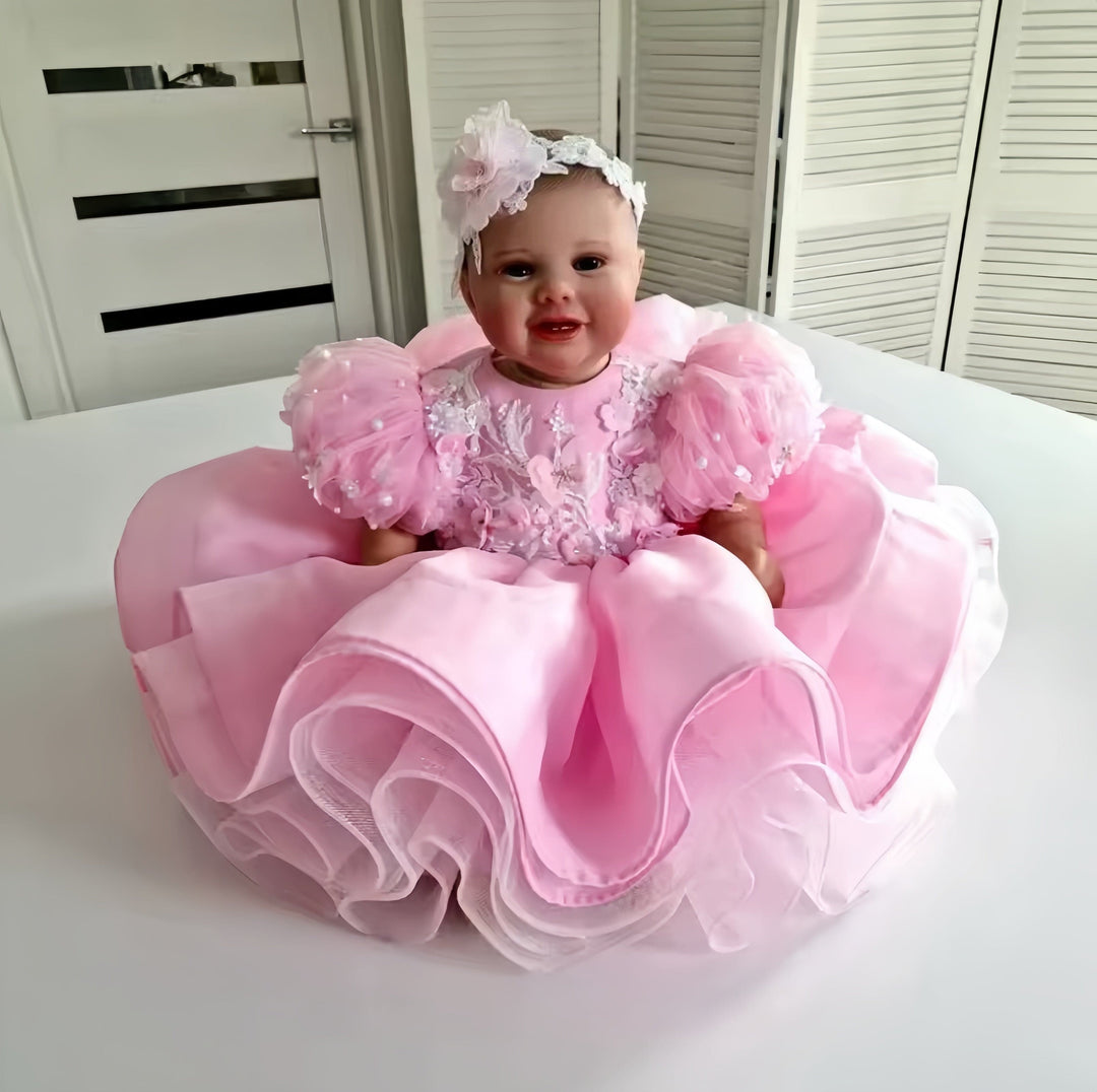 3m / Pink Sunnypetal Puffy Pink Baby Toddler Princess Ball Gown Kids Newborn Tulle Baptism Outfits
