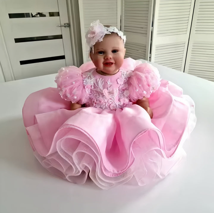3m / Pink Sunnypetal Puffy Pink Baby Toddler Princess Ball Gown Kids Newborn Tulle Baptism Outfits