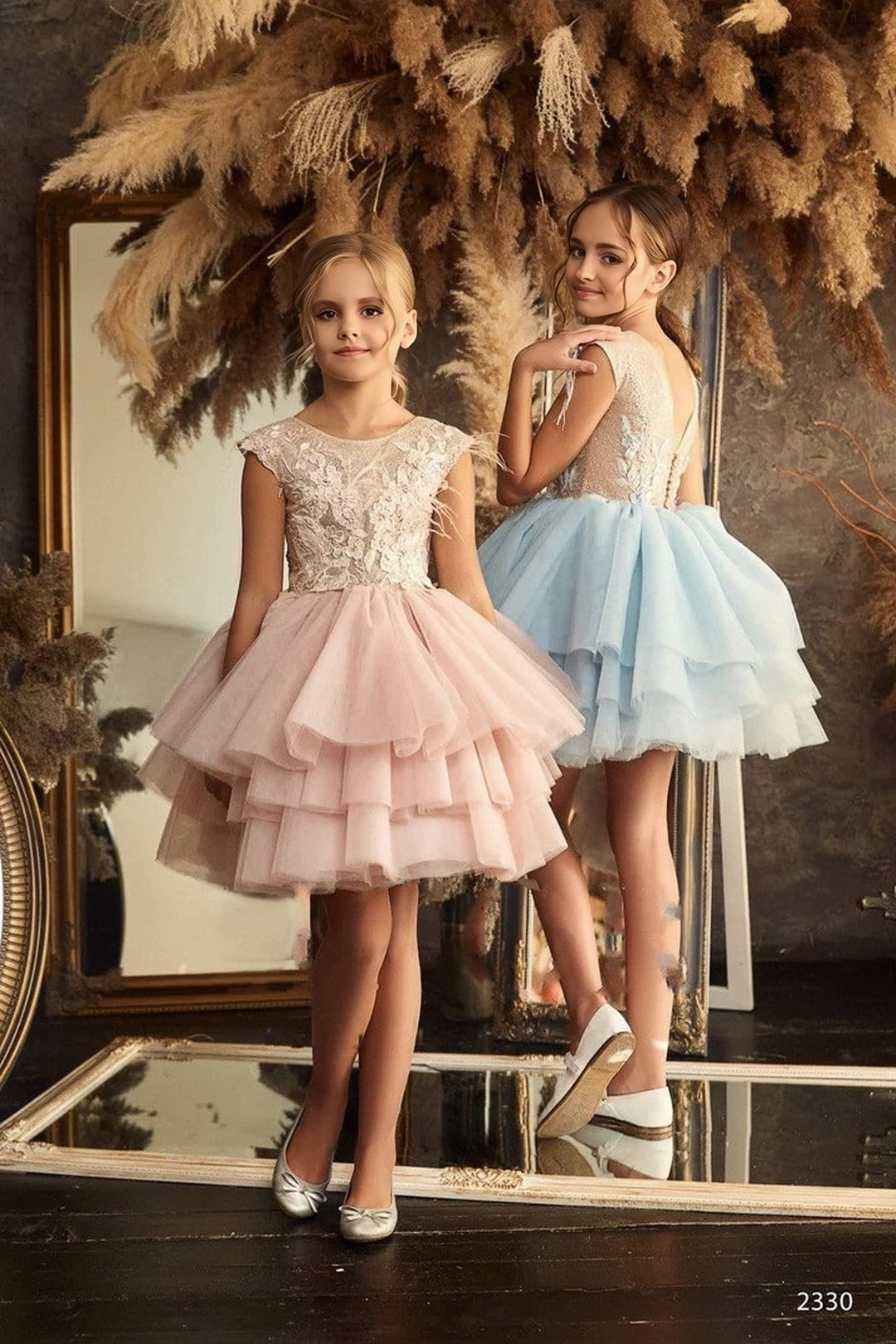 3m / Pink Sunnypetal Sparkling Lace Sleeveless Bodice Flower Girl Dresses Knee-Length Tutu Dress
