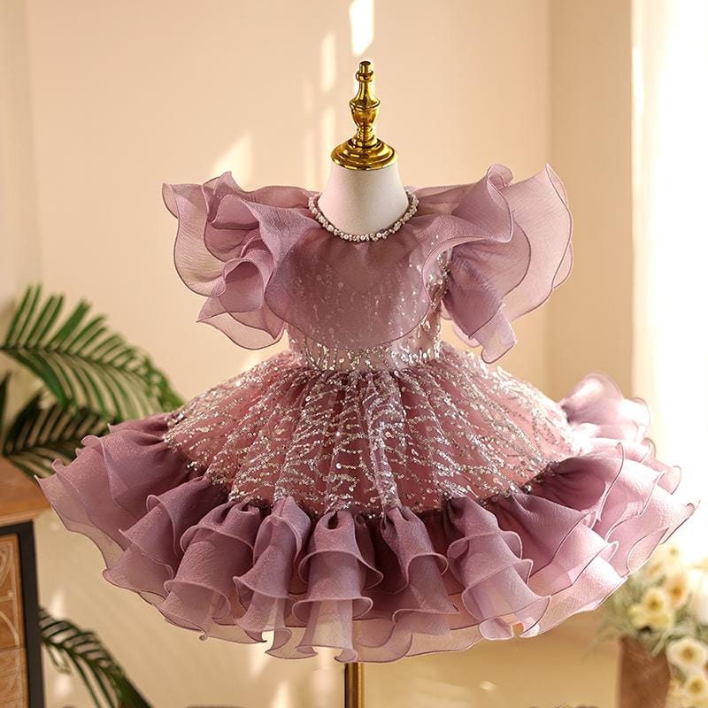 3m / Purple Sunnypetal Dreamy Purple Lace Sequins Ball-Gown Flower Girl Dresses