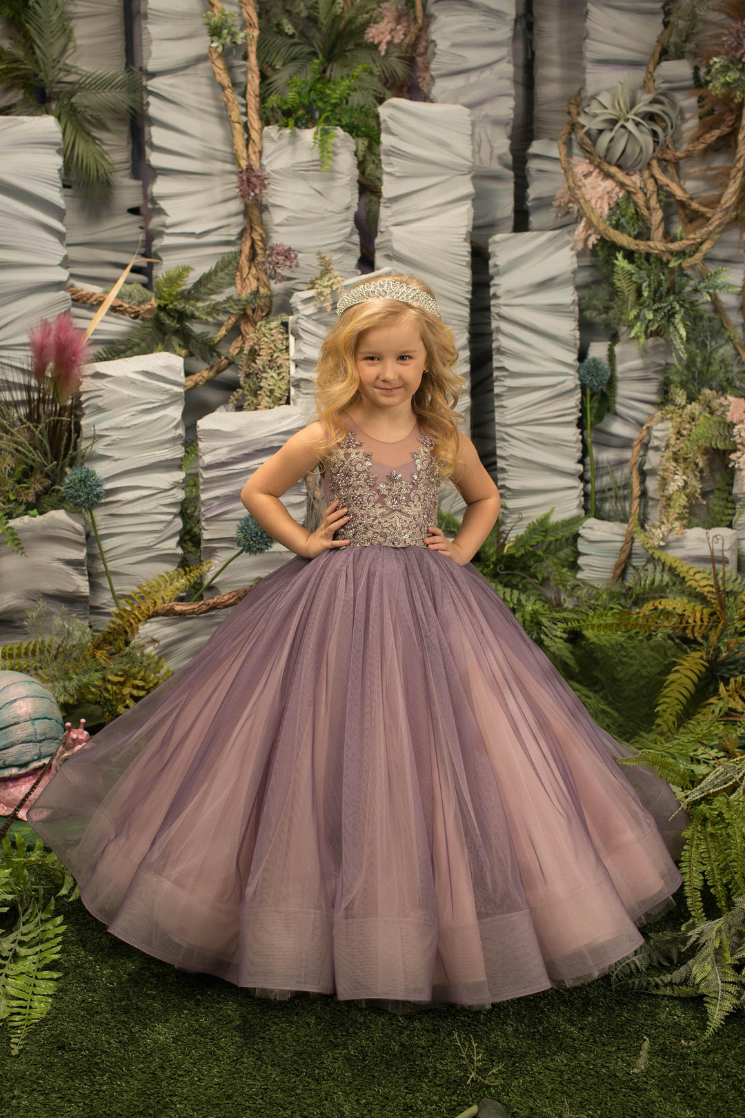 3m / Purple Sunnypetal Enchanting Purple Tulle Flower Girl Dresses Wedding Party Pageant Gowns with Bow