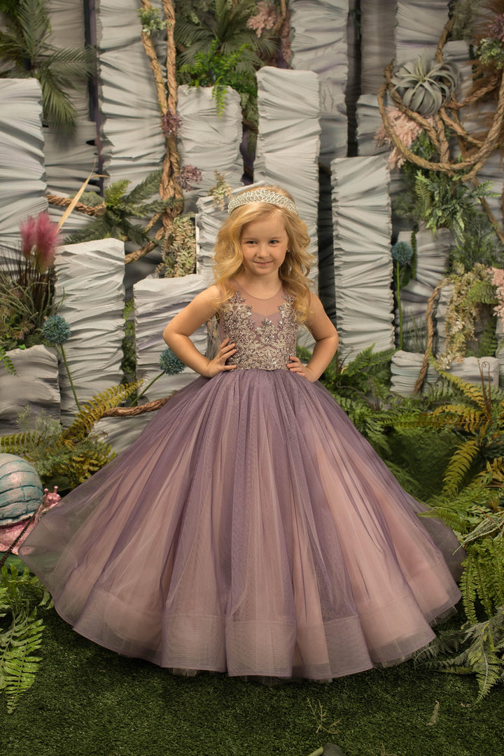 3m / Purple Sunnypetal Enchanting Purple Tulle Flower Girl Dresses Wedding Party Pageant Gowns with Bow