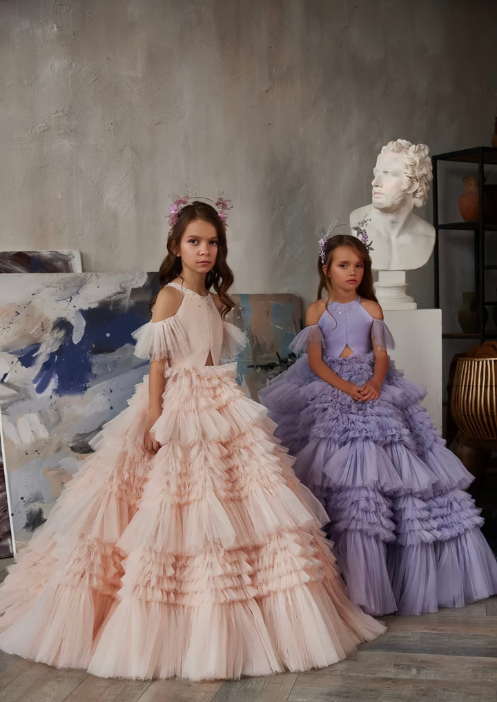 3m / Purple Sunnypetal Super Fluffy Tiered Skirt Combined Flower Girl Dresses with a Stylish Bodice