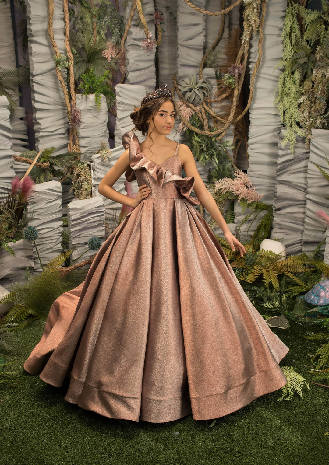 3m / Rose Gold Sunnypetal Luxurious Satin Flower Girl Dresses Formal Dinners Prom Pageant Ball Gown