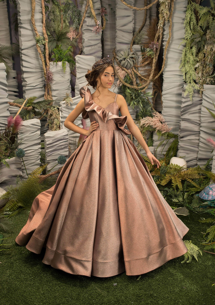 3m / Rose Gold Sunnypetal Luxurious Satin Flower Girl Dresses Formal Dinners Prom Pageant Ball Gown