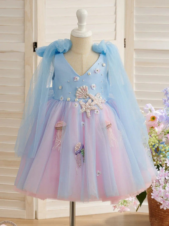 3m / Sky Blue Sunnypetal Ocean Dreams Mermaid Princess Flower Girl Dress