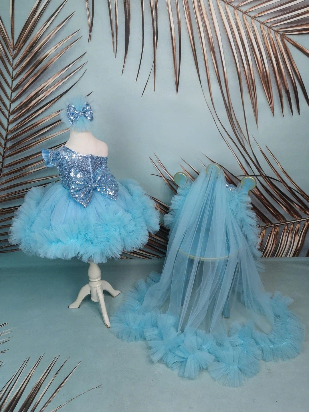 3m / Turquoise Sunnypetal Turquoise One-Shoulder Knee-Length Baby Toddler Birthday Prom Dress