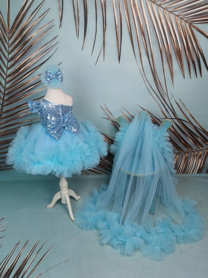 3m / Turquoise Sunnypetal Turquoise One-Shoulder Knee-Length Baby Toddler Birthday Prom Dress