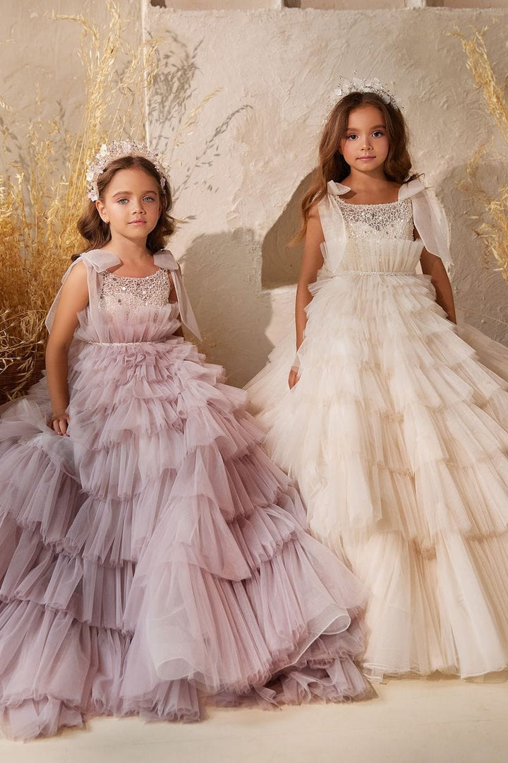 3m / Violet Sunnypetal Enchanted Fairy-Tale Princess Flower Girl Dress for Special Occasions