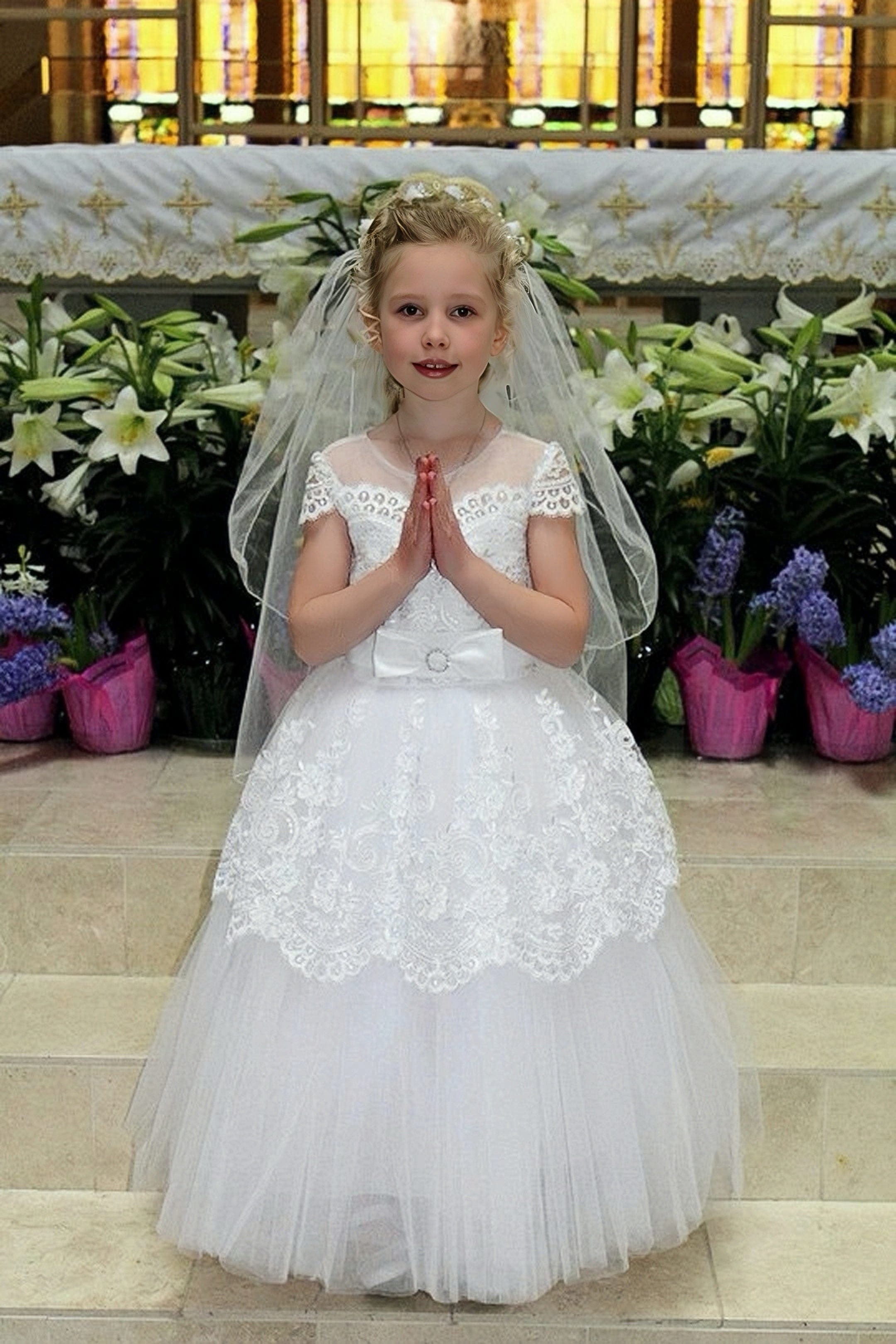 Sunnypetal A-Line Tulle Flower Girl Dresses Lace Cap Sleeve First Comm sunnypetal Sunnypetal A-Line Tulle Flower Girl Dresses Lace Cap Sleeve First Comm sunnypetal