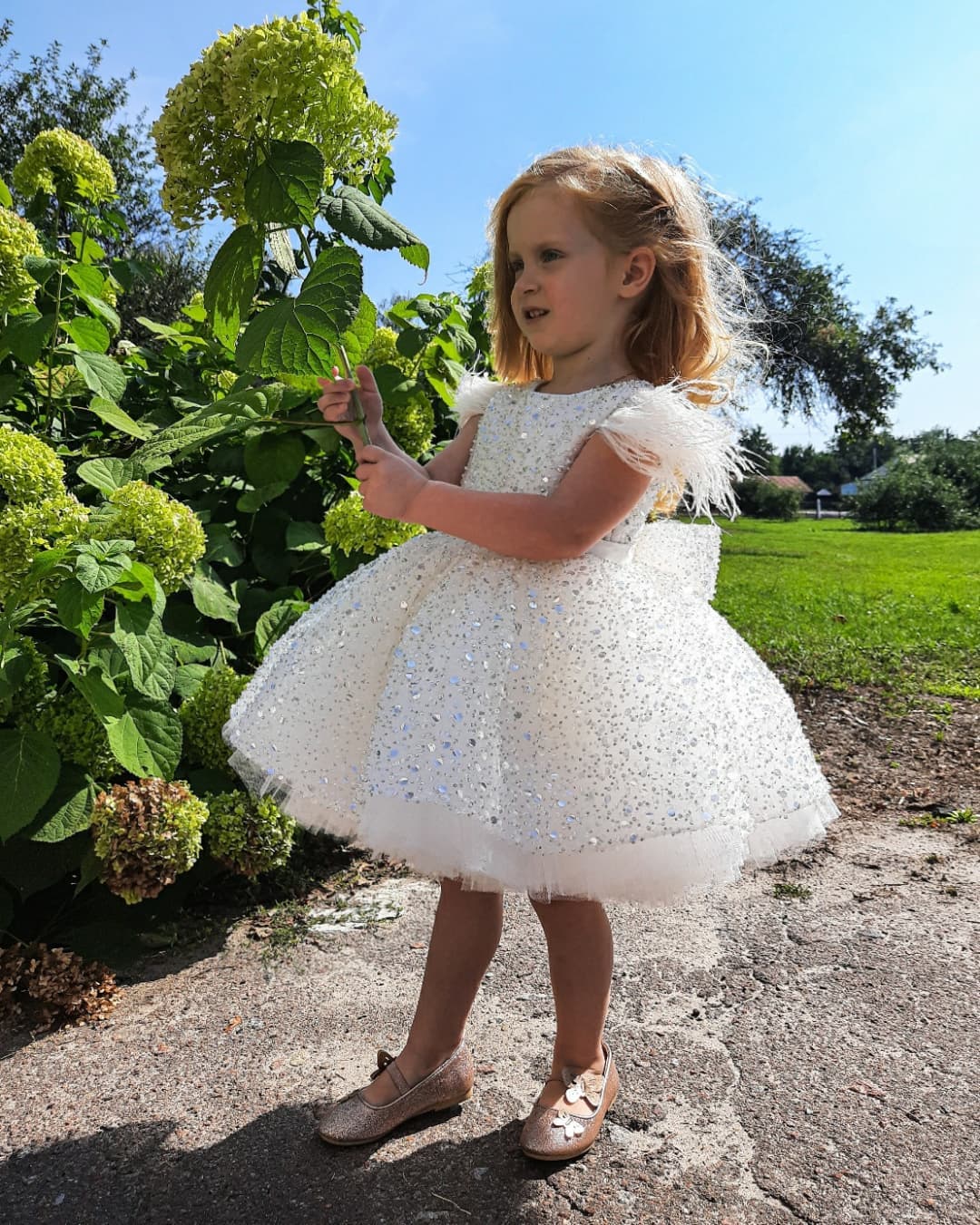 3m / White Sunnypetal Adorable Knee-Length Ball Gown Puff Sleeves Sequins Bow Baby Toddler Girl Dress
