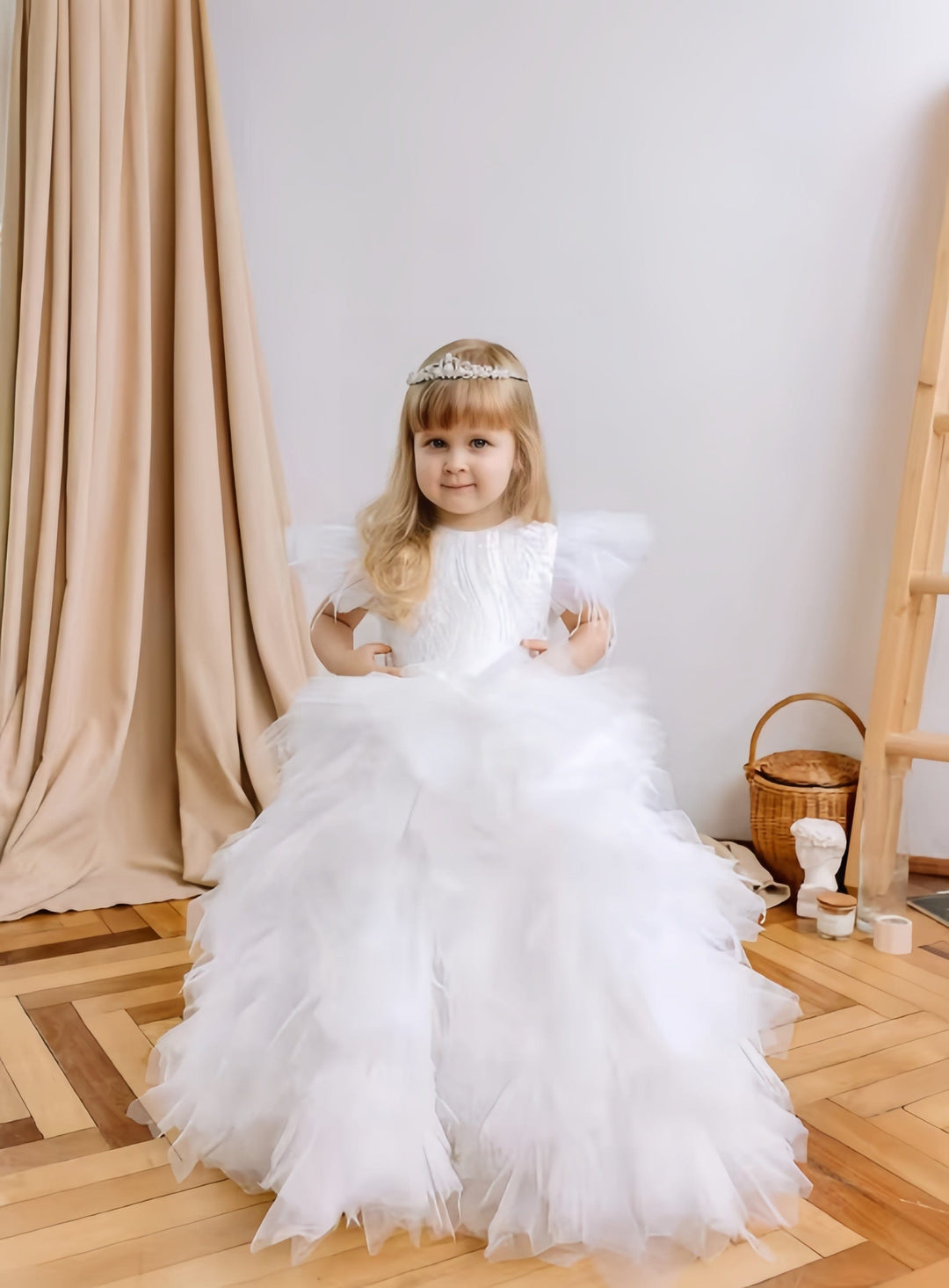 3m / White Sunnypetal Charming Pink Sequins Toddler Long Feather Pageant Birthday Tulle Flower Girl Dresses