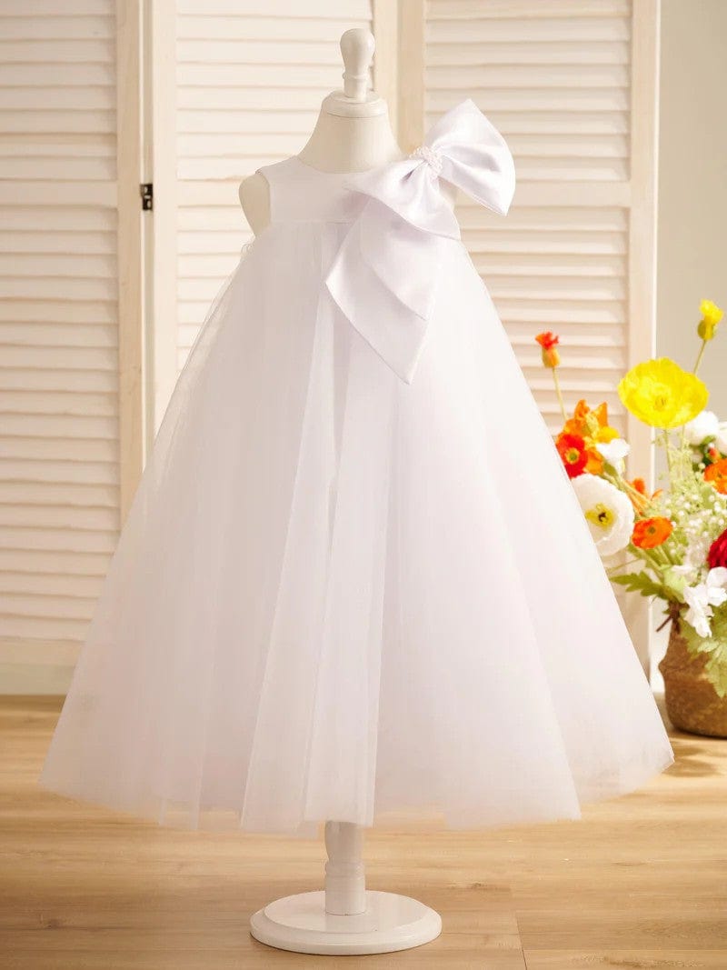 3m / White Sunnypetal Classic Pink Sleeveless A-Line Flower Girl Dress with Satin Bow