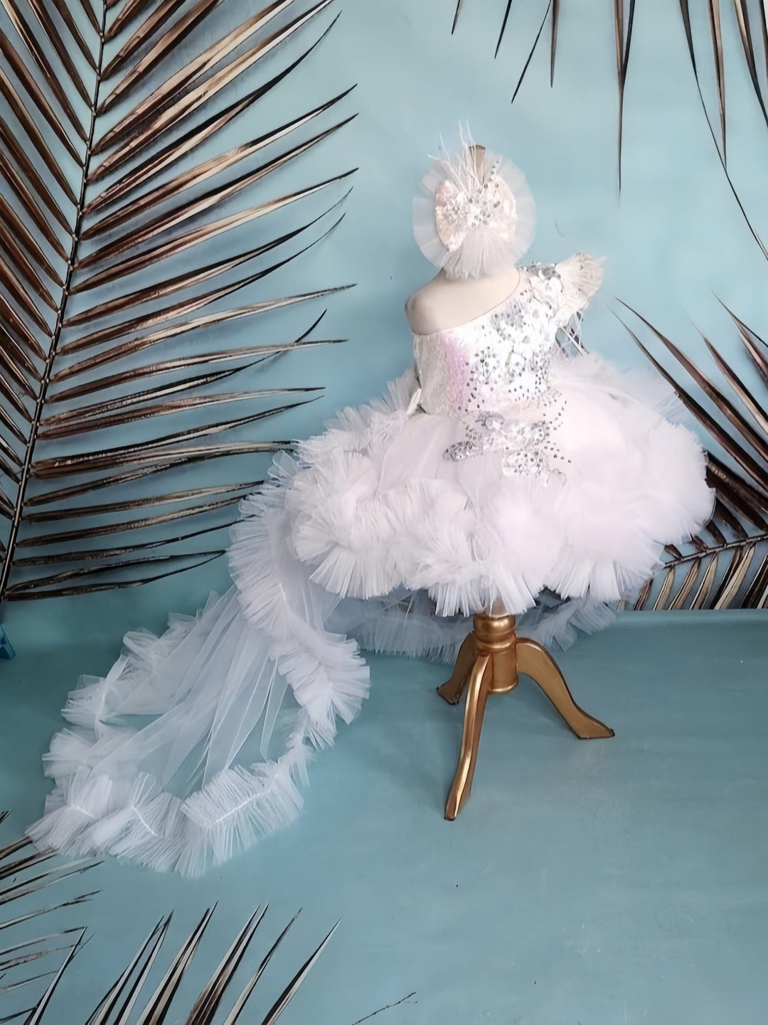 3m / White Sunnypetal Elegant White One-Shoulder Flower Girl Dresses Wedding Birthday Prom Gown