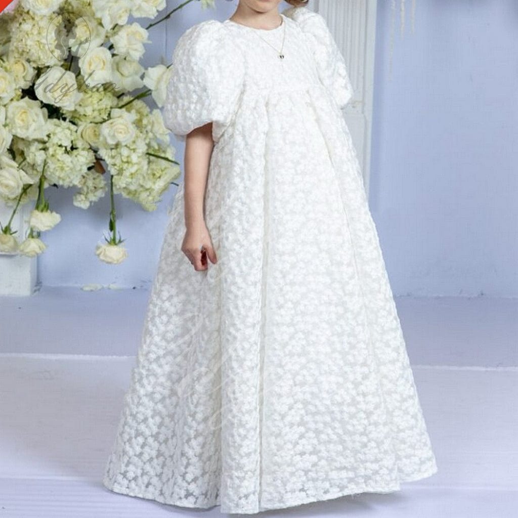 long sleeve flower girl dress toddler Sunnypetal Embroidery Hollow Out Lace Flower Girl Dresses Puff sleeves –  sunnypetal
