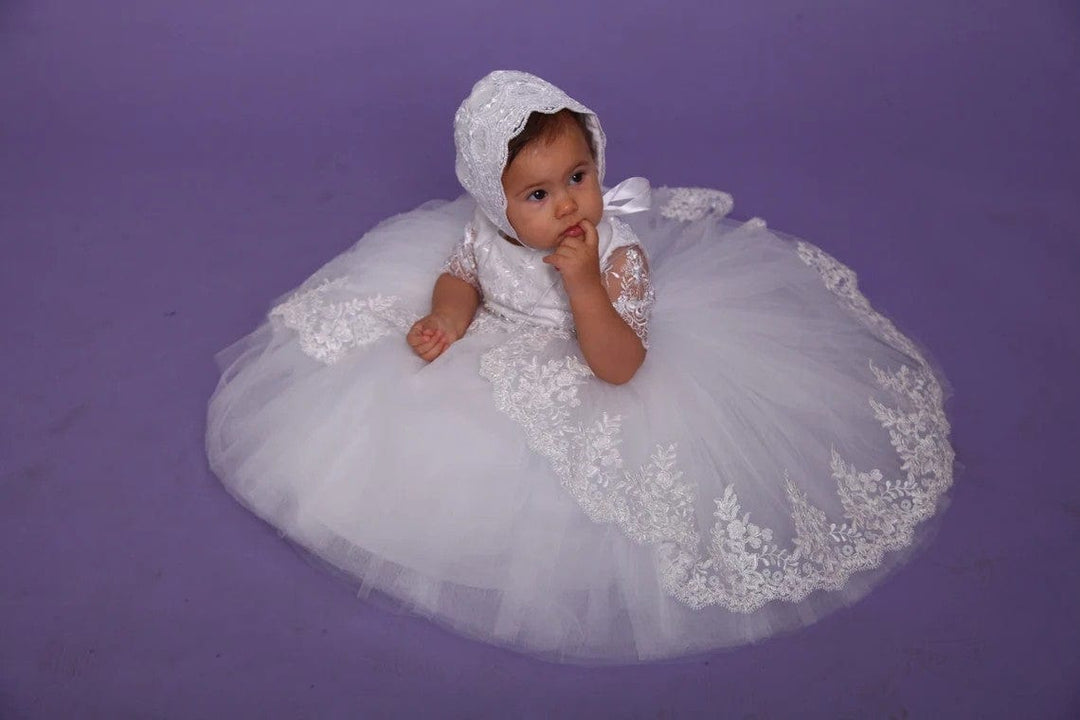 3m / White Sunnypetal White Baby Baptism Dress Birthday Princess Gown