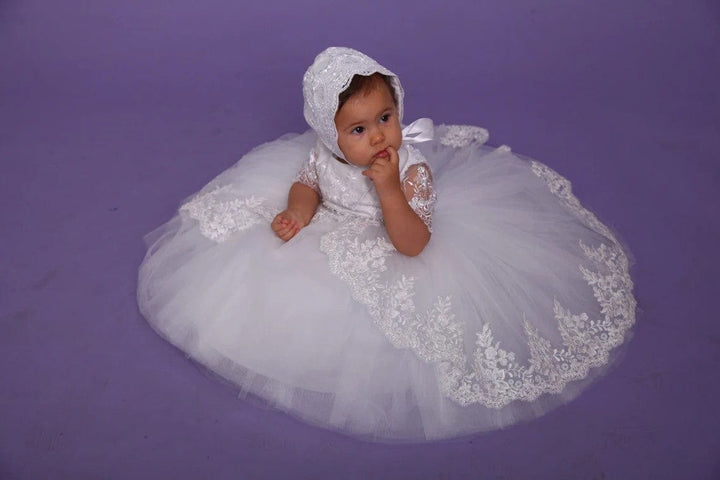 3m / White Sunnypetal White Baby Baptism Dress Birthday Princess Gown