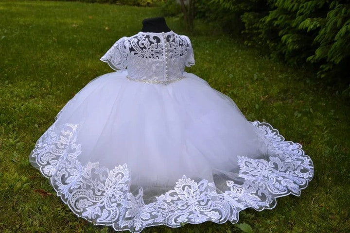 3m / White Sunnypetal White Baby Girl Baptism Dress Lace Christening Dress