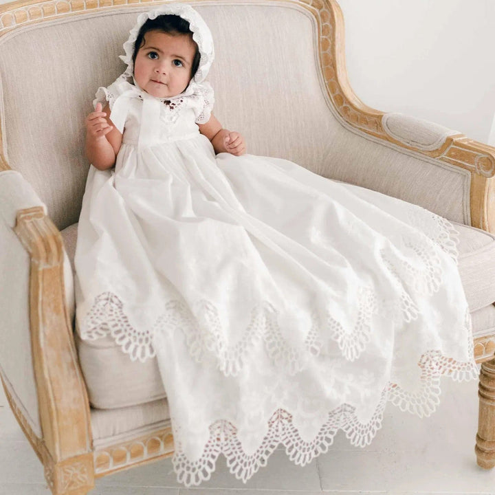 3m / White Sunnypetal White Lace Christening Gown Baby Girl Baptism Dress