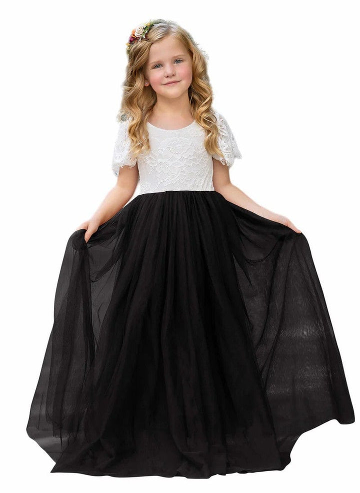 6m / Black Sunnypetal Boho Lace Floor-Length Flower Girl Dresses for Wedding