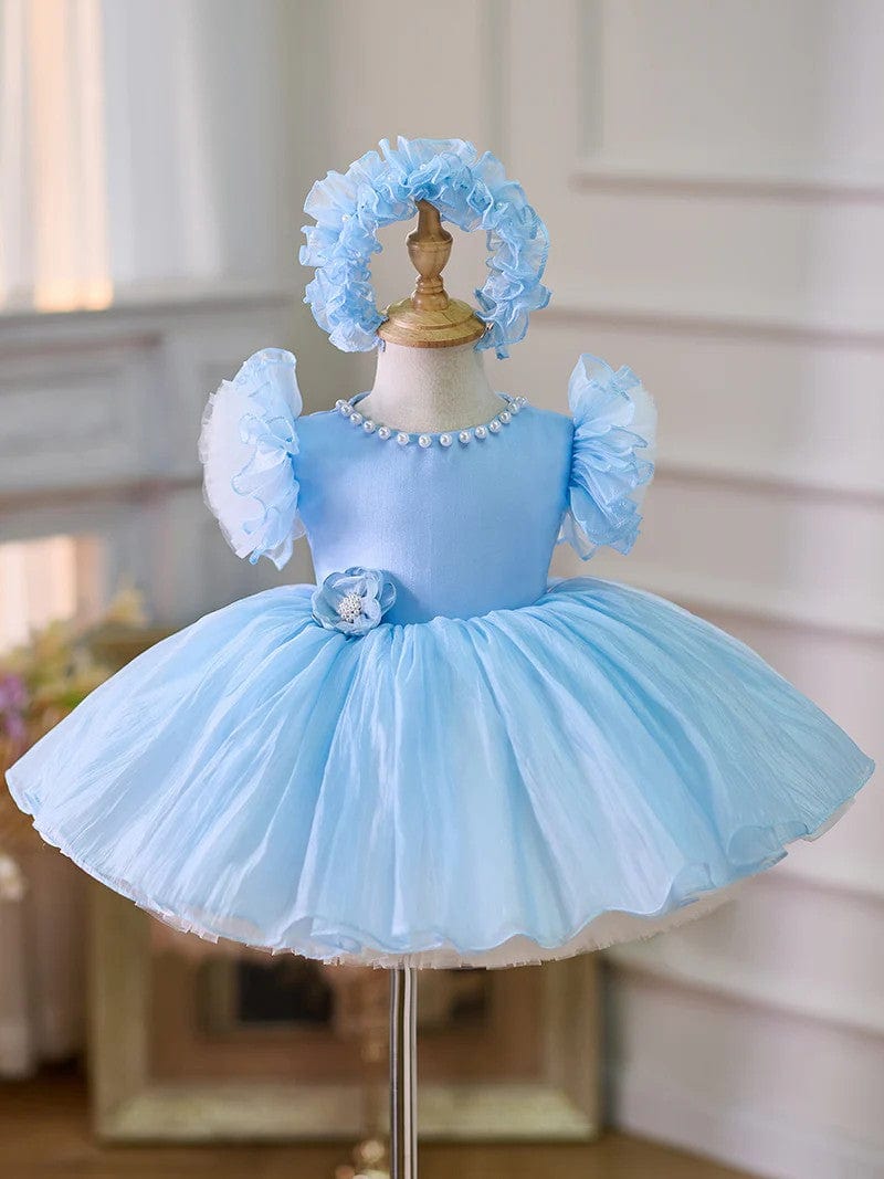 6m / Blue Sunnypetal Adorable Puff Sleeves Knee-Length Baby Toddler Girl Dresses