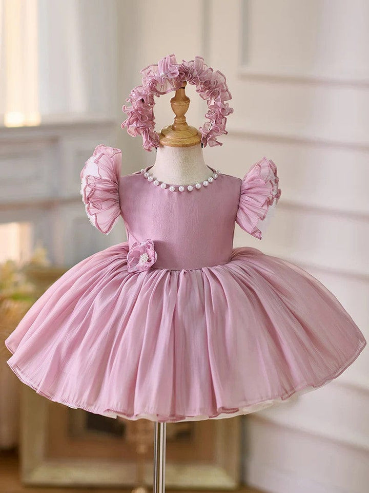 6m / Dusty Rose Sunnypetal Adorable Puff Sleeves Knee-Length Baby Toddler Girl Dresses