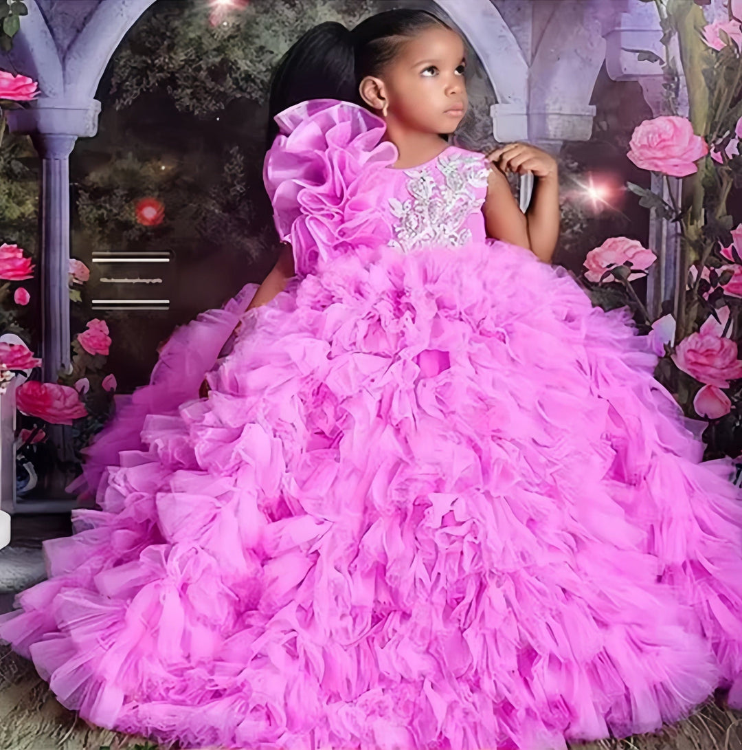 6m / Fuchsia Sunnypetal Luxury Pageant Flower Girl Dress Long Princess Wedding Birthday Party Ball Gown