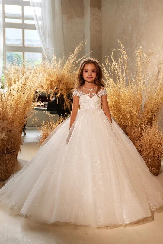 Sunnypetal Lovely Flower Girl Ball Gown Dresses Shiny Tulle Lace Appli –  sunnypetal