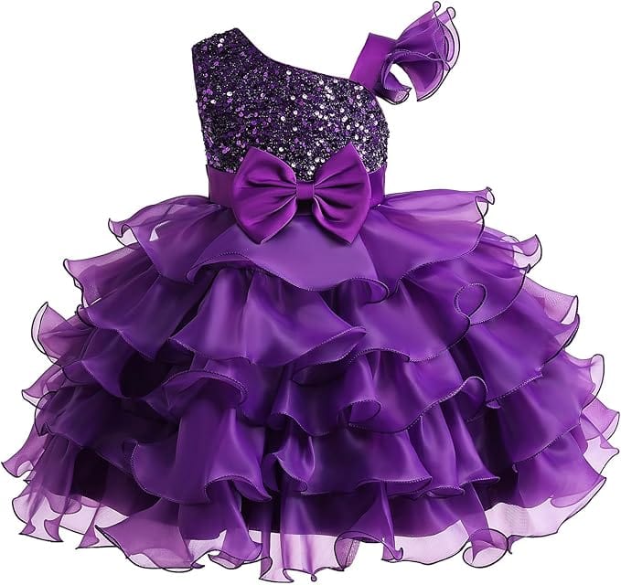 6m / Purple Sunnypetal Girls Pageant Party Dress Ruffle Flower Kids Wedding Ball Gown Sequins Princess Dress