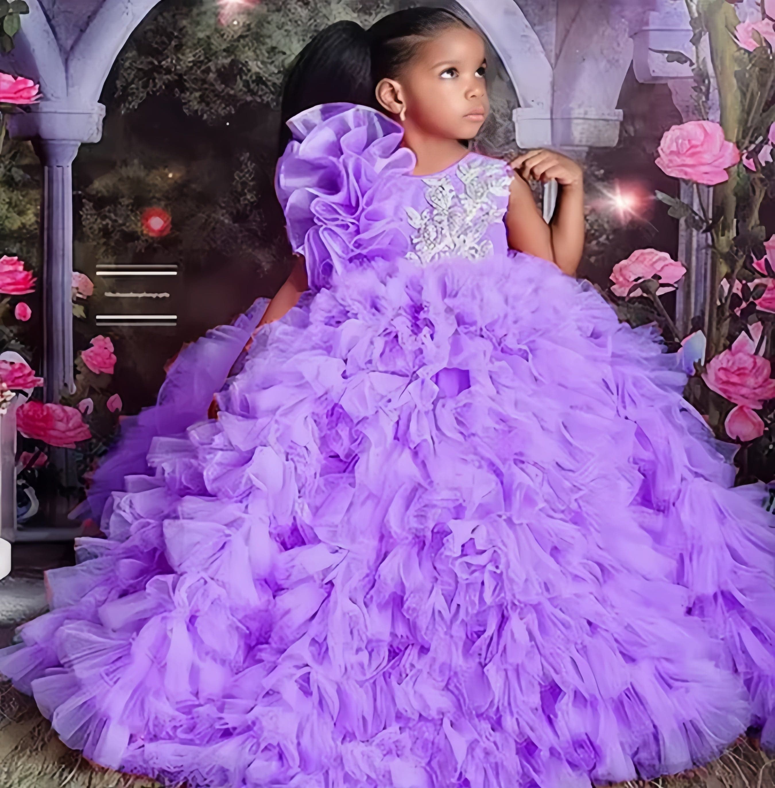 open lace back dress Sunnypetal Luxury Pageant Flower Girl Dress Long Princess Wedding Birt –  sunnypetal