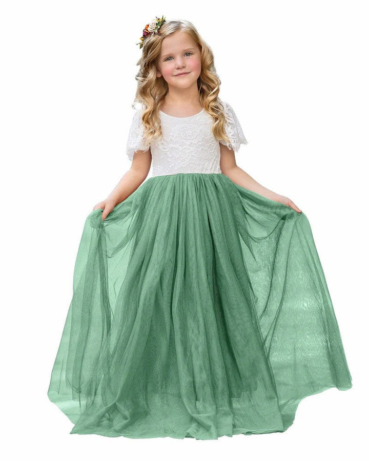 6m / Sage Green Sunnypetal Boho Lace Floor-Length Flower Girl Dresses for Wedding