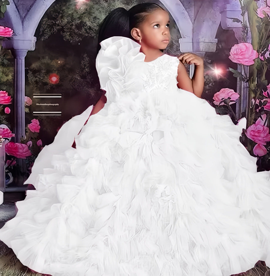 6m / White Sunnypetal Luxury Pageant Flower Girl Dress Long Princess Wedding Birthday Party Ball Gown