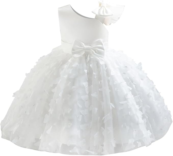 6m / White Sunnypetal Toddler Baby Girl Butterfly Tutu Dress Bowknot Princess Flower Girl Wedding Dresses