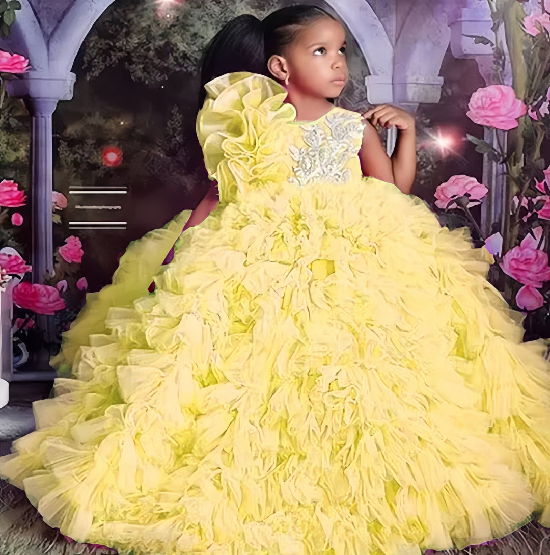 6m / Yellow Sunnypetal Luxury Pageant Flower Girl Dress Long Princess Wedding Birthday Party Ball Gown