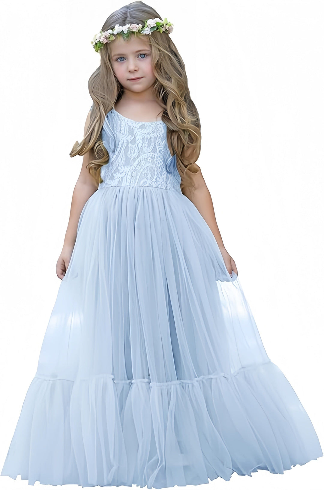 9m / Baby Blue Sunnypetal Flower Girl Dress Lace/Tulle Boho Toddler Dresses