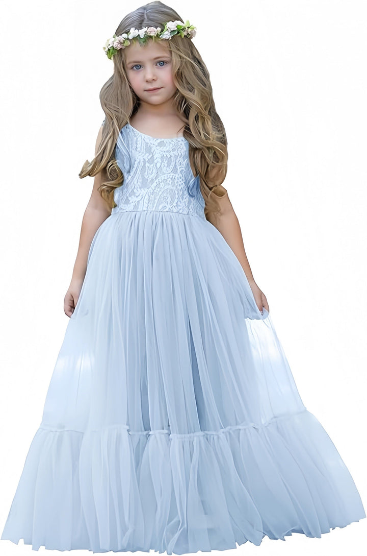 9m / Baby Blue Sunnypetal Flower Girl Dress Lace/Tulle Boho Toddler Dresses