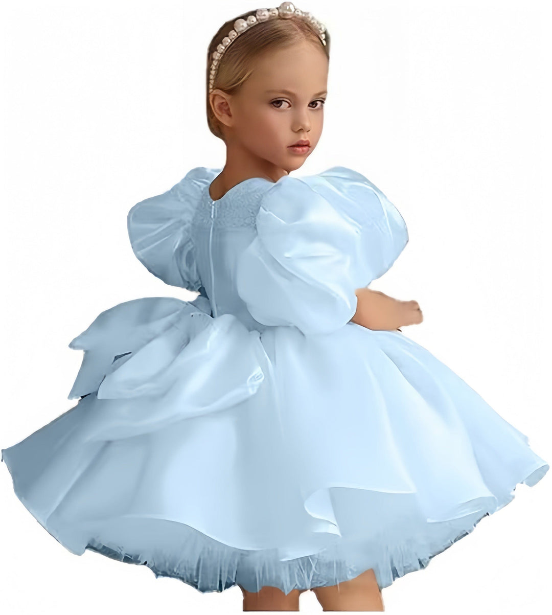 9m / Baby Blue Sunnypetal Puffy Tulle Layers Birthday Party Pageant Dress Satin Princess Flower Girl Dresses