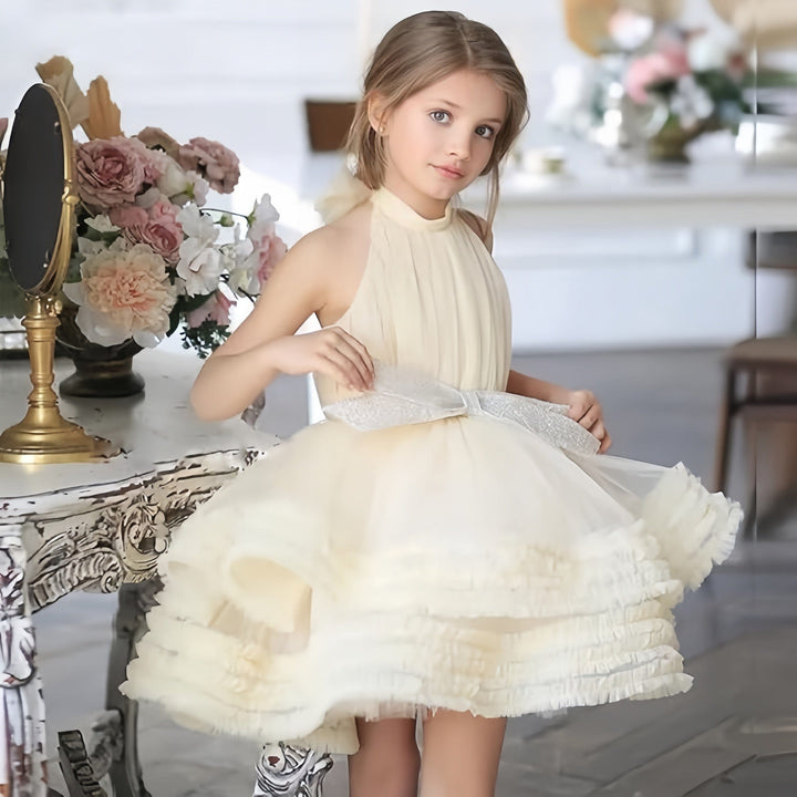 9m / Beige Sunnypetal Puffy Tulle Princess Flower Girl Dresses Short Birthday Party Pageant Dress