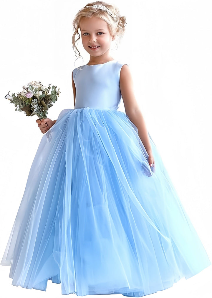 9m / Blue Sunnypetal First Communion Dress Satin Tulle Kids Flower Girl Dress Ball Gown