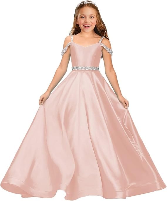 9m / Blush Pink Sunnypetal Off The Shoulder Girls Pageant Dress Formal Party Long Princess Flower Girl Dresses