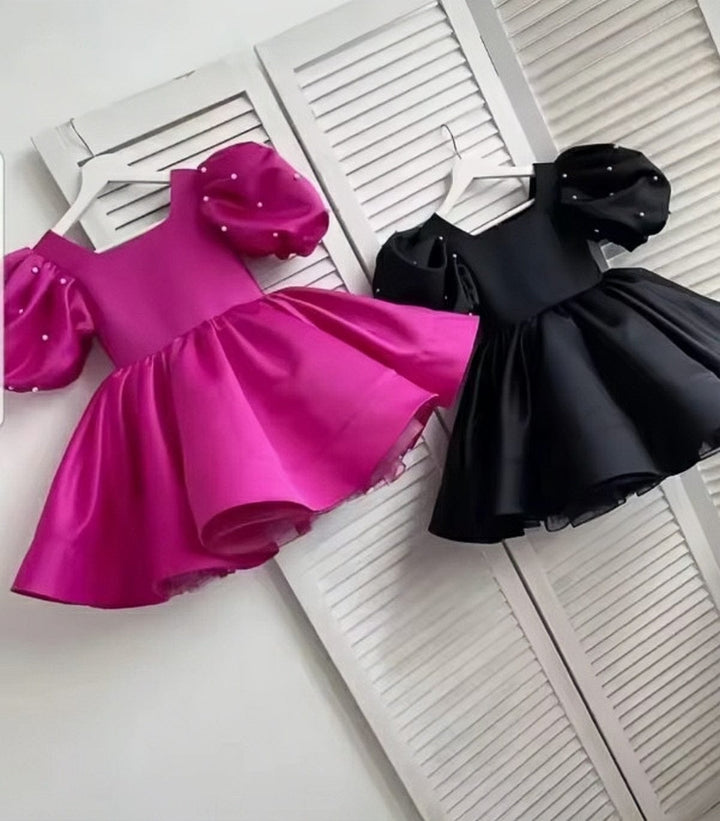 9m / Fuchsia Sunnypetal Lovely Toddler Flower Girl Dress Pearls Satin First Holy Communion Dress