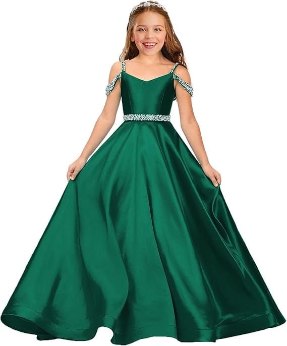 9m / Green Sunnypetal Off The Shoulder Girls Pageant Dress Formal Party Long Princess Flower Girl Dresses
