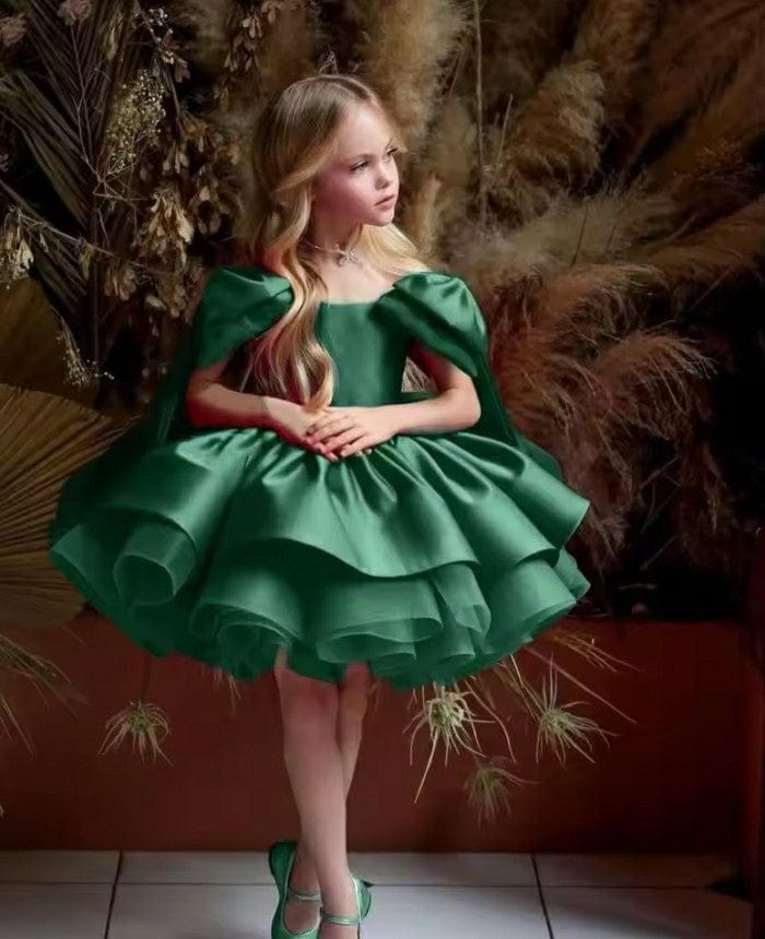 9m / Green Sunnypetal Puffy Gold Satin Flower Girl Dress Bow Toddler Baby Birthday Pageant Ballet Tutu Dress